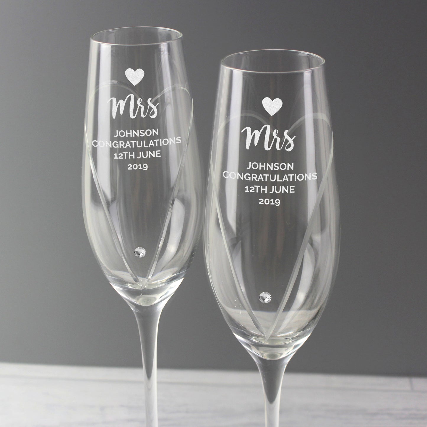 Personalised Hand Cut Heart Celebration Pair of Flutes with Gift Box