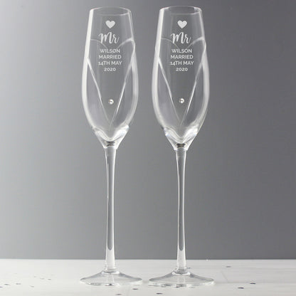 Personalised Hand Cut Heart Celebration Pair of Flutes with Gift Box