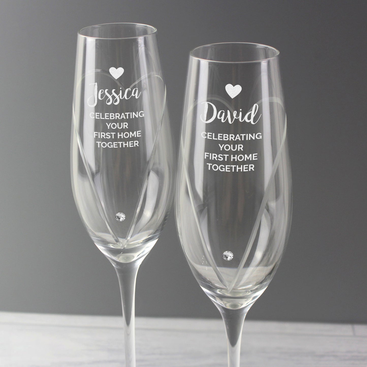 Personalised Hand Cut Heart Celebration Pair of Flutes with Gift Box
