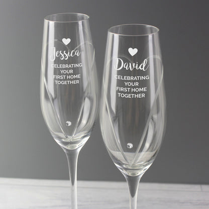 Personalised Hand Cut Heart Celebration Pair of Flutes with Gift Box