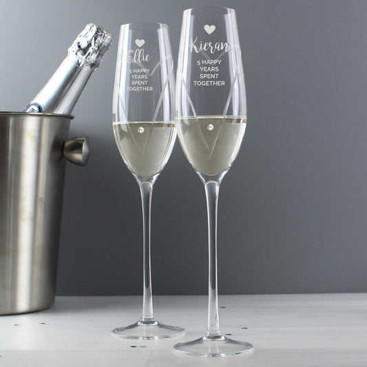 Personalised Hand Cut Heart Celebration Pair of Flutes with Gift Box