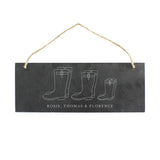 Personalised Welly Boot Family of Three Hanging Slate Plaque