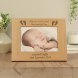 Personalised Baby Feet 5x7 Landscape Oak Finish Photo Frame