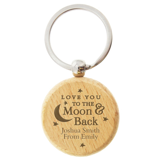 Personalised Moon & Back Wooden Keyring