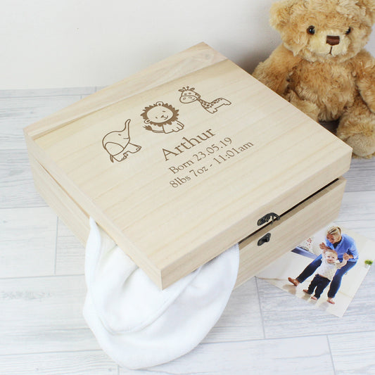 Personalised Hessian Friends Large Wooden Keepsake Box - 28 x 28cm