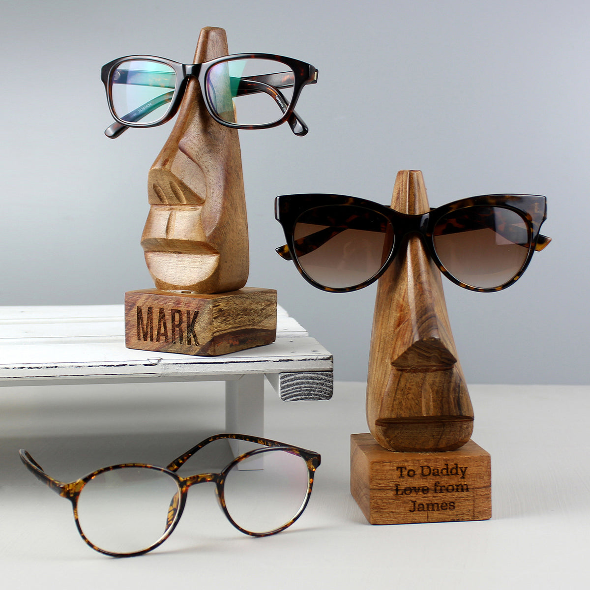 Personalised Name Only Wooden Nose-Shaped Glasses Holder