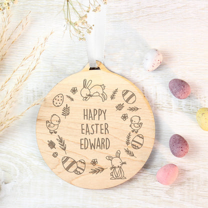 Personalised Happy Easter Wooden Decoration