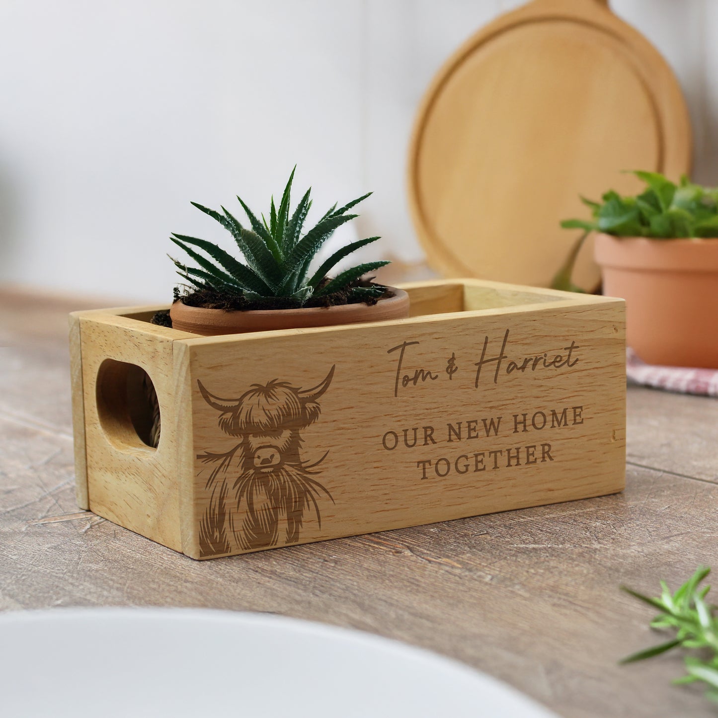 Personalised Highland Cow Mini Wooden Storage Crate