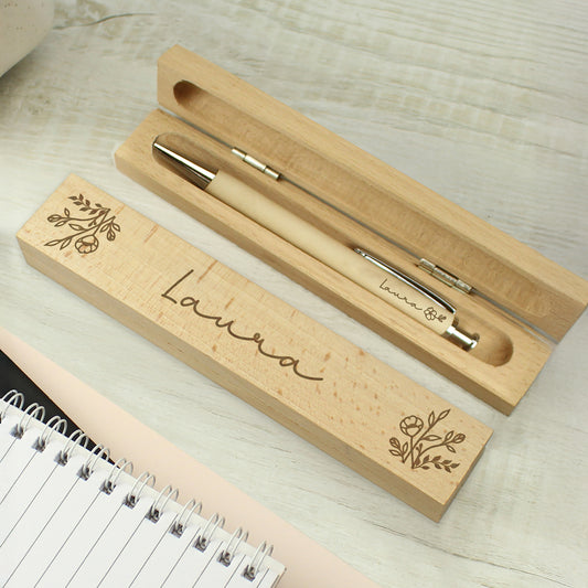 Personalised Floral Wooden Pen and Box
