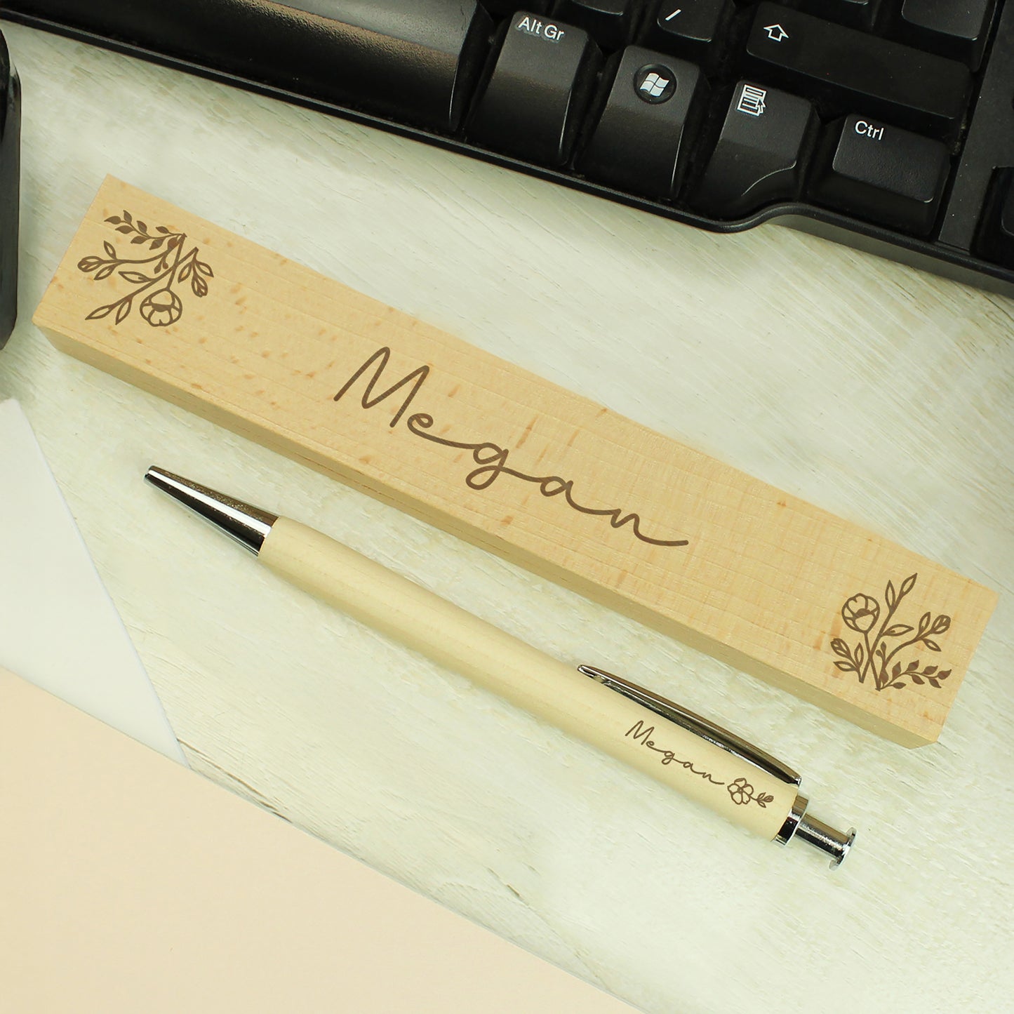 Personalised Floral Wooden Pen and Box
