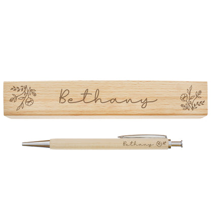 Personalised Floral Wooden Pen and Box