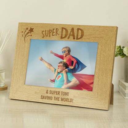 Personalised Super Dad 6x4 Landscape Wooden Photo Frame