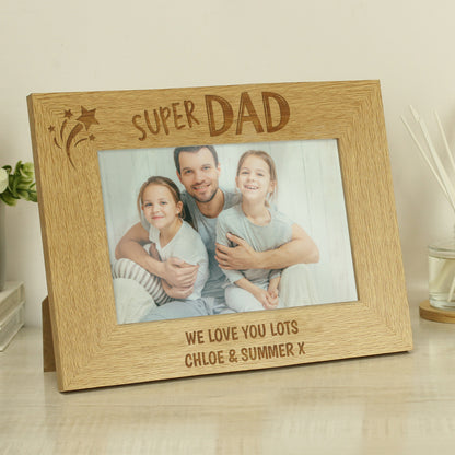 Personalised Super Dad 6x4 Landscape Wooden Photo Frame