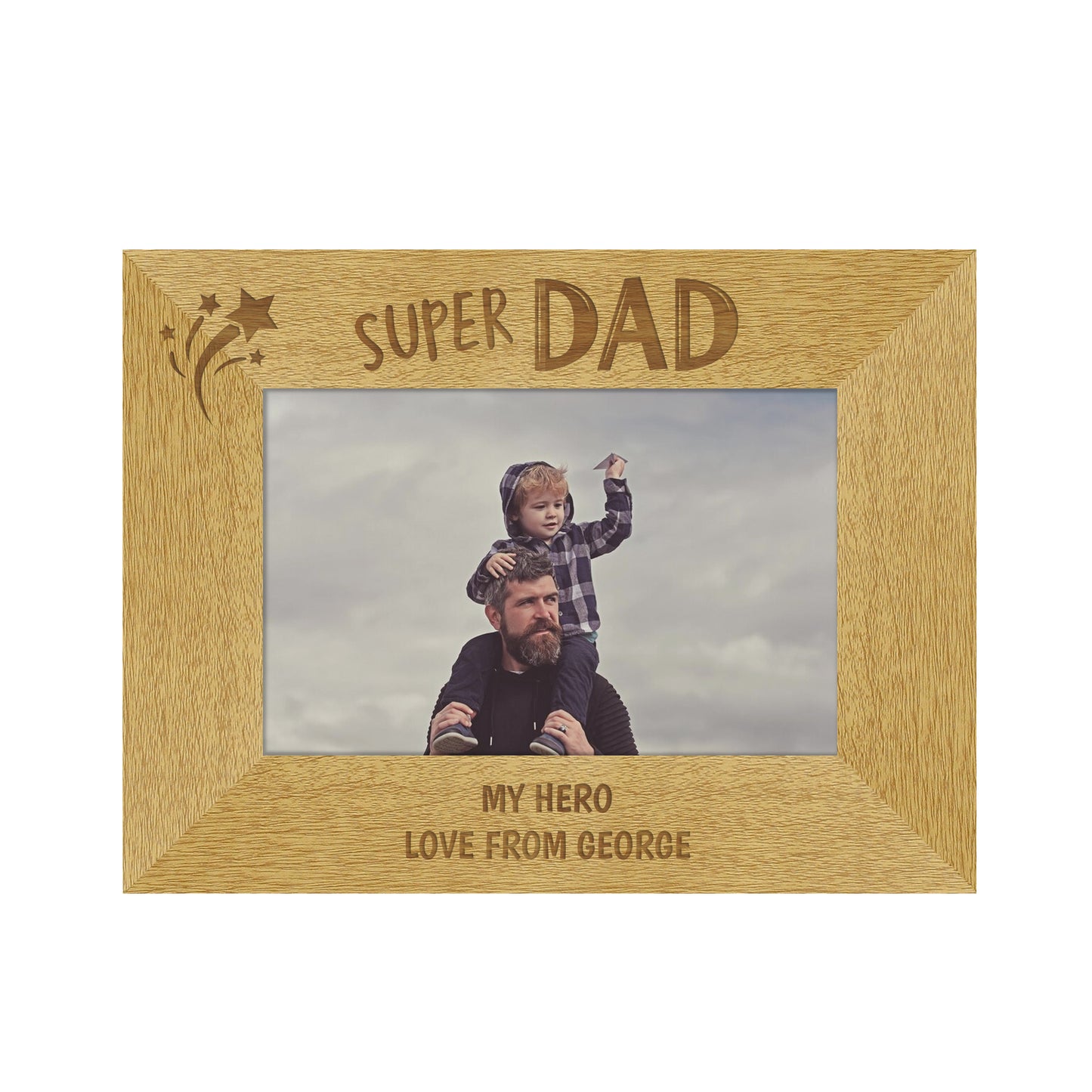 Personalised Super Dad 6x4 Landscape Wooden Photo Frame
