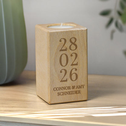 Personalised Anniversary Date Wooden Tealight Holder