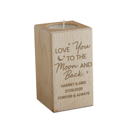 Personalised Love You To The Moon Wooden Tealight Holder