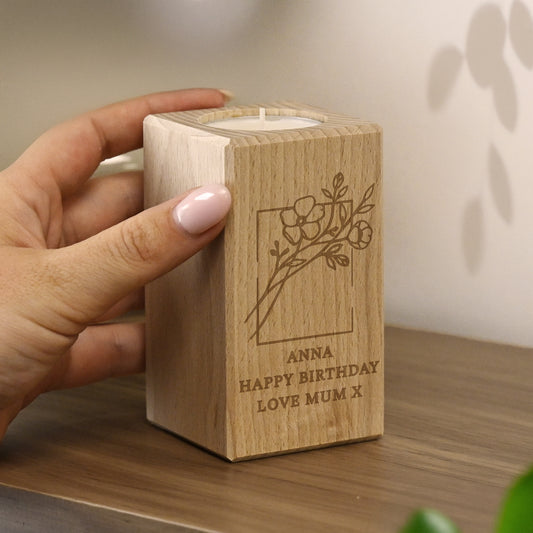 Personalised Floral Bouquet Wooden Tealight Holder