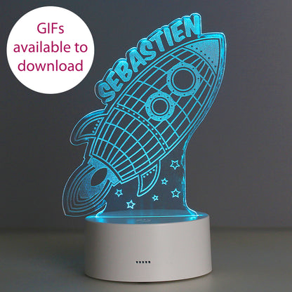 Personalised Space Rocket LED Colour Changing Wireframe Night Light