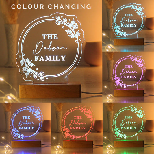 Personalised Floral Wooden Based LED Light
