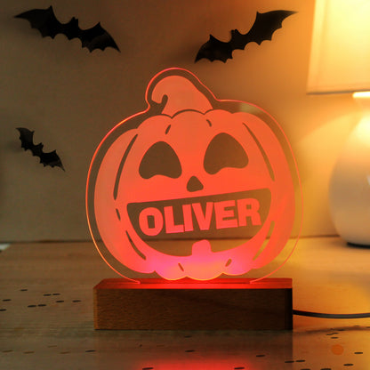 Personalised Pumpkin Wooden LED Light
