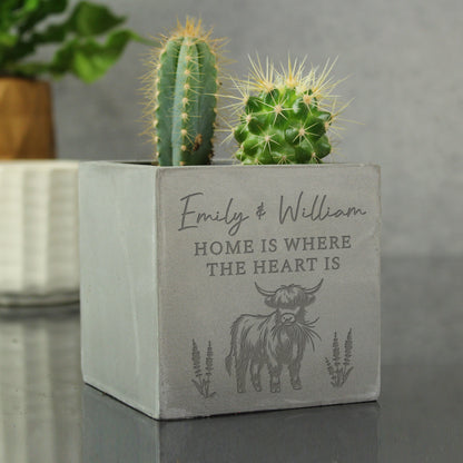 Personalised Highland Cow Concrete Plant Pot