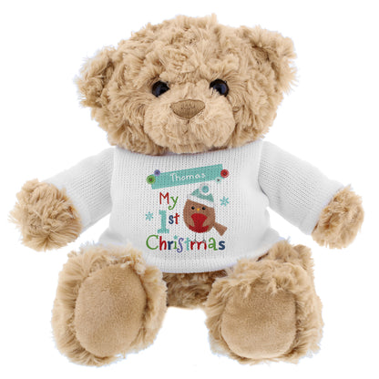 Personalised Felt Stitch Robin My 1st Christmas Teddy Bear