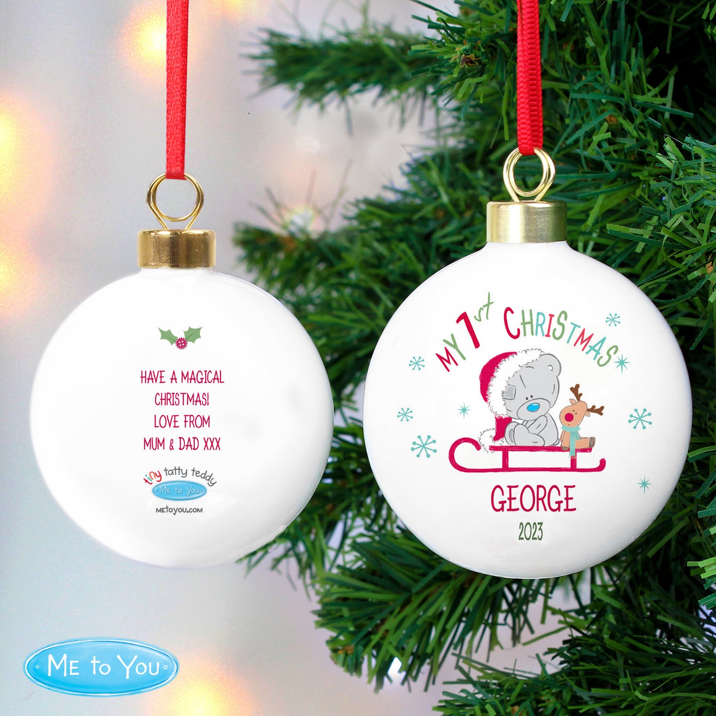 Personalised Tiny Tatty Teddy My 1st Christmas Sleigh Bauble