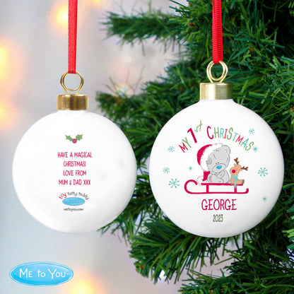 Personalised Tiny Tatty Teddy My 1st Christmas Sleigh Bauble