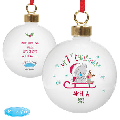 Personalised Tiny Tatty Teddy My 1st Christmas Sleigh Bauble