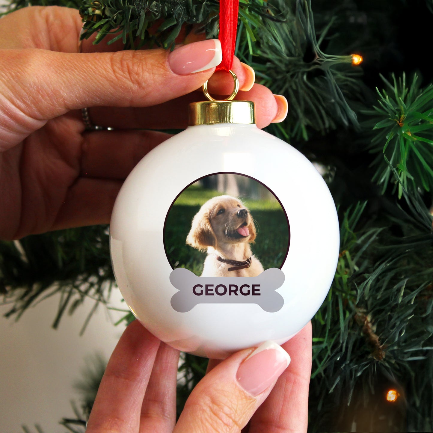 Personalised Photo Upload Dog Christmas Bauble