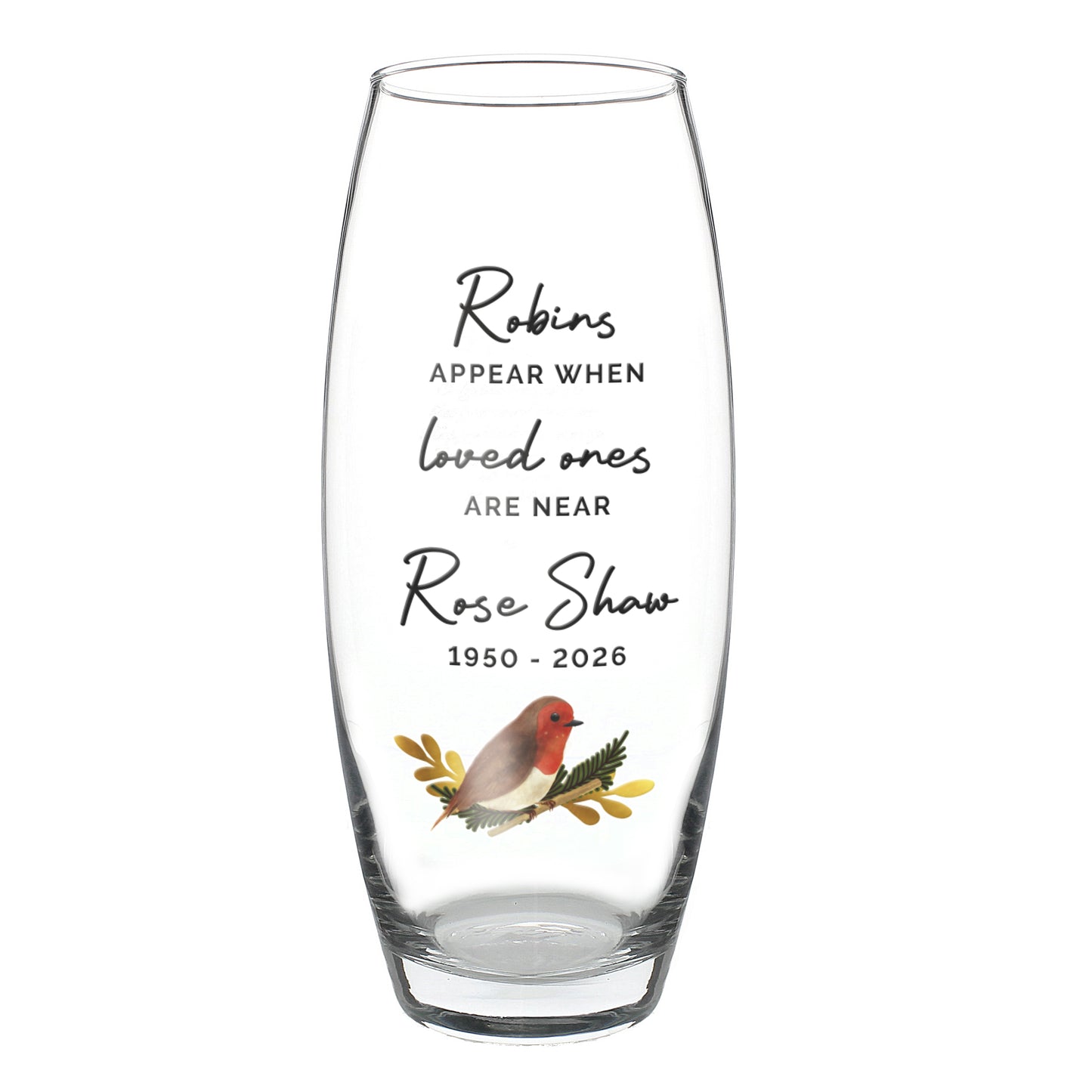 Personalised Robins Appear Bullet Vase