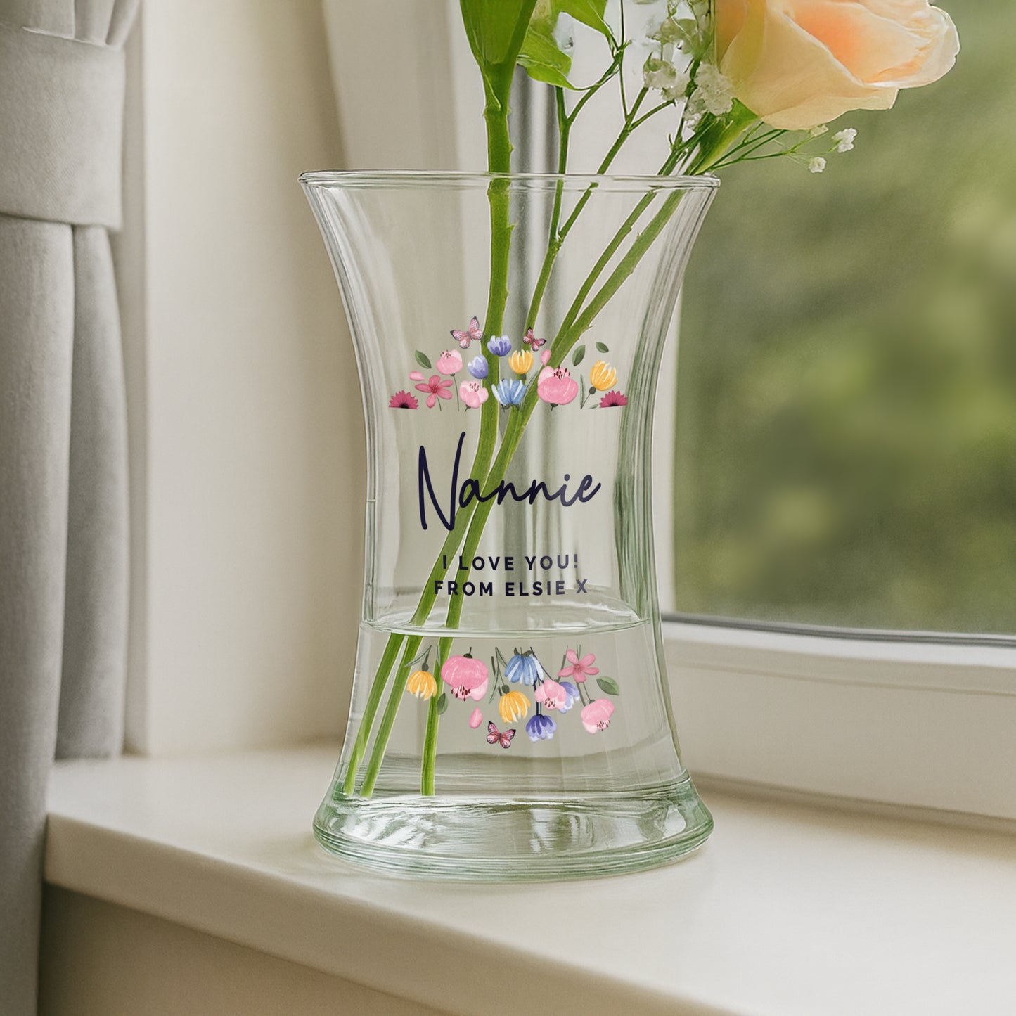 Personalised Bright Floral Waisted Vase