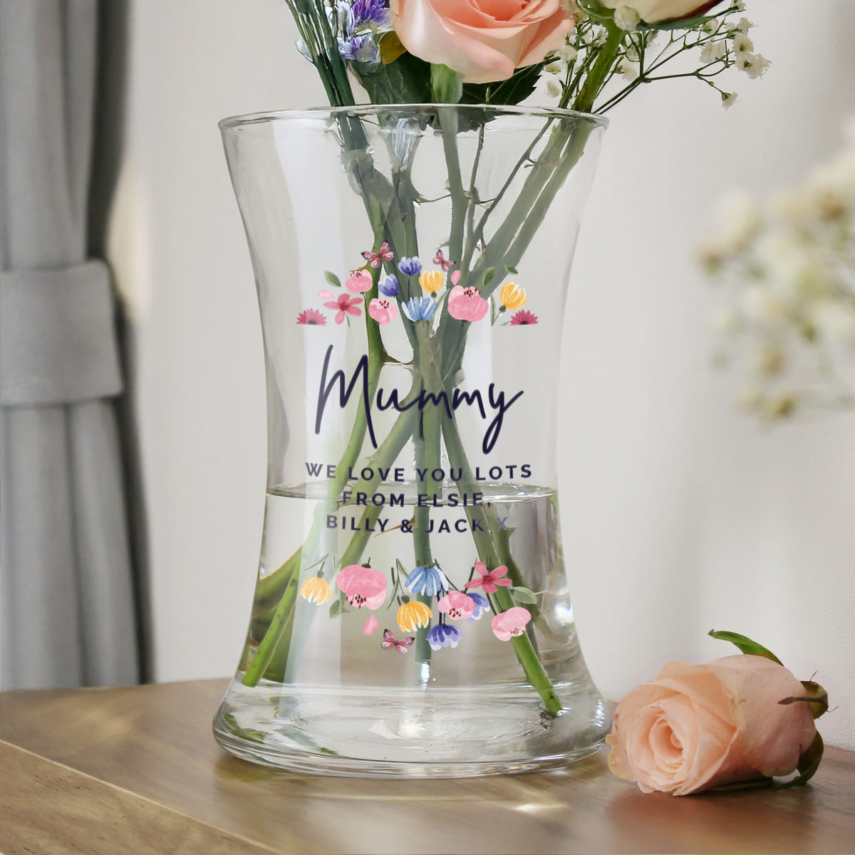 Personalised Bright Floral Waisted Vase