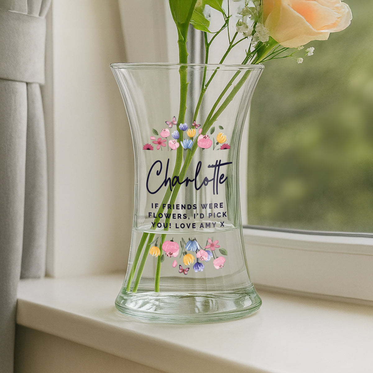 Personalised Bright Floral Waisted Vase