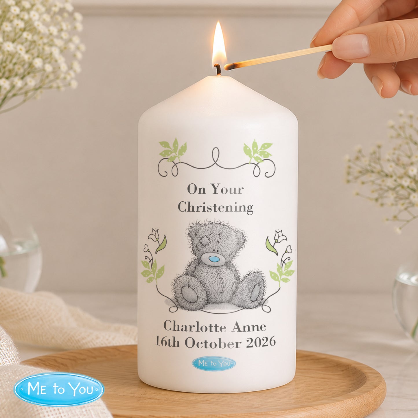 Personalised Me To You Religious Cross Pillar Candle