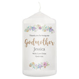 Personalised Godmother 'Floral Watercolour' Pillar Candle