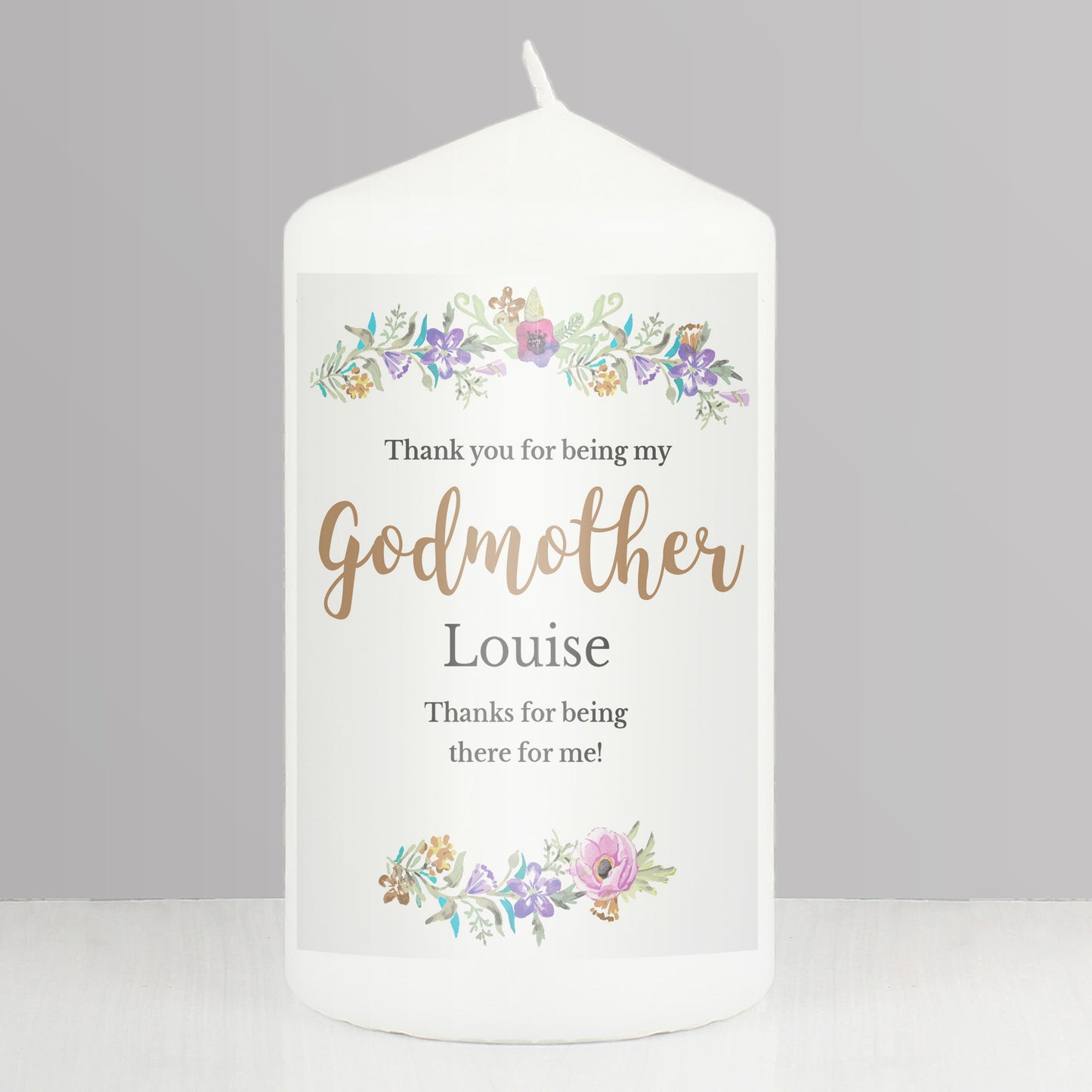 Personalised Godmother 'Floral Watercolour' Pillar Candle