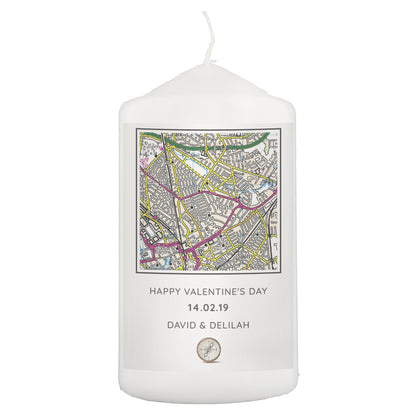 Personalised Present Day Map Compass Pillar Candle