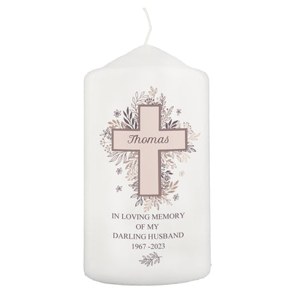 Personalised Floral Cross Pillar Candle