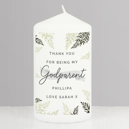 Personalised Godparent Leaves Pillar Candle