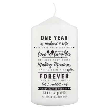 Personalised Typography Anniversary Pillar Candle