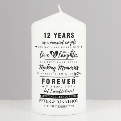 Personalised Typography Anniversary Pillar Candle