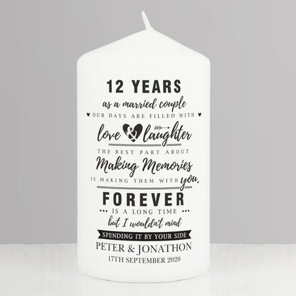 Personalised Typography Anniversary Pillar Candle