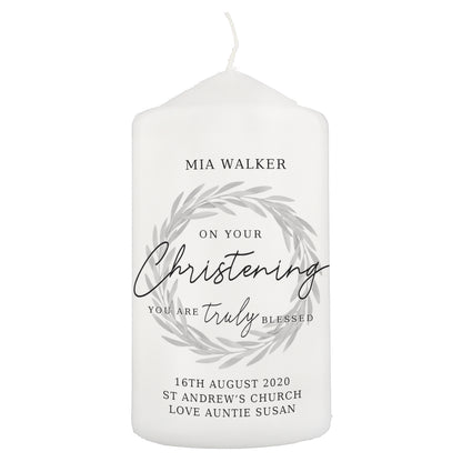 Personalised 'Truly Blessed' Christening Pillar Candle