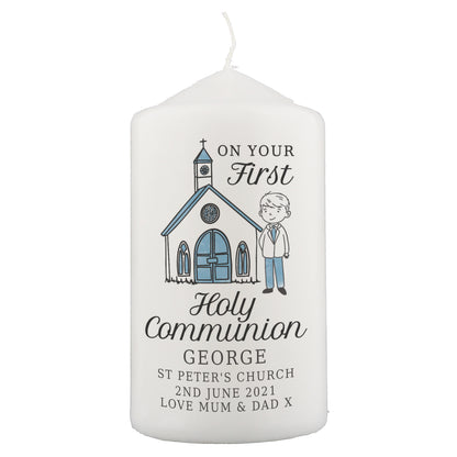 Personalised Boys First Holy Communion Pillar Candle