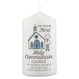 Personalised Boys First Holy Communion Pillar Candle