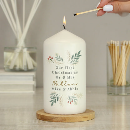 Personalised Christmas Foliage Pillar Candle