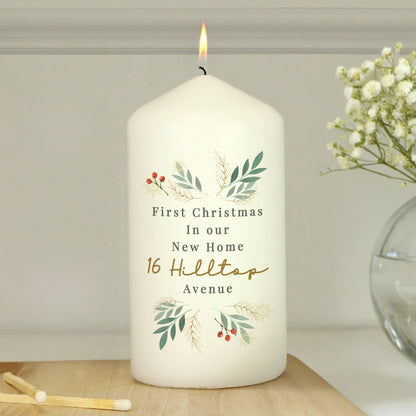 Personalised Christmas Foliage Pillar Candle