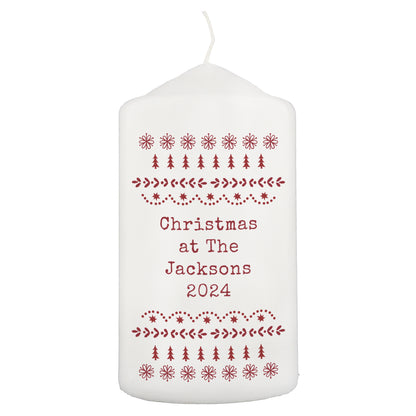 Personalised Christmas Fair Isle Pillar Candle