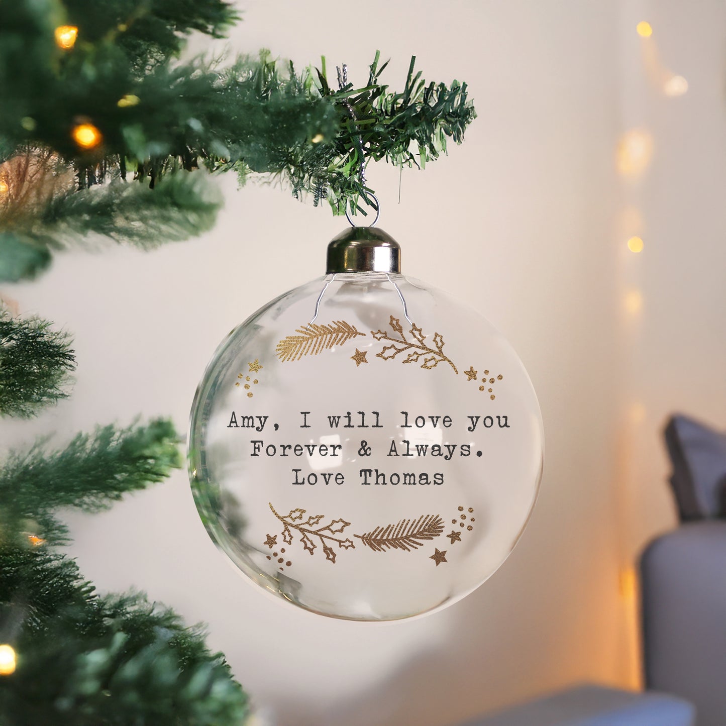Personalised Gold Wreath Glass Bauble
